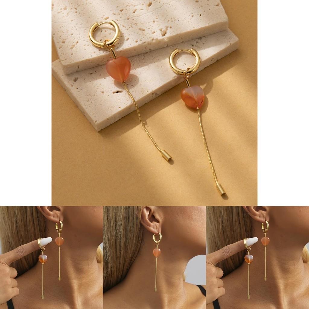 Stylish Women's Fall Fashion Gold Heart Chain Earrings Geometric Design