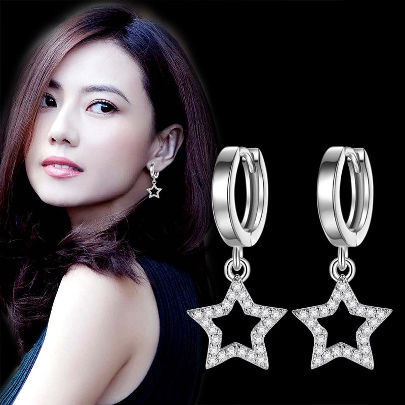 Silver-Plated Triangle Star Earrings with Micro-Paved Zirconia - Cute Women’s Ear Cuffs and Clips Jewelry