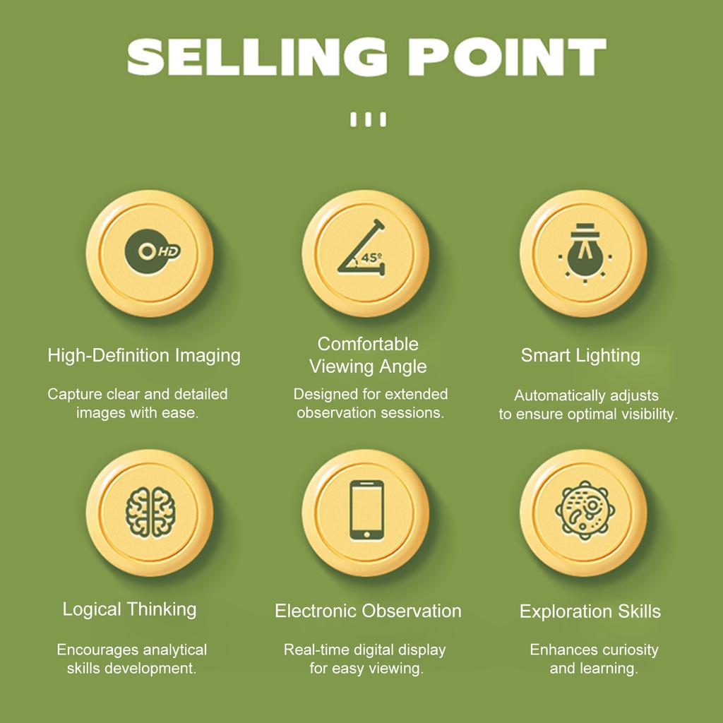 Tragbares digitales Mikroskop für Kinder mit 2,0-Zoll-LCD-Bildschirm, 120X-1200X-Vergrößerung, HD-Elektronenmikroskop für