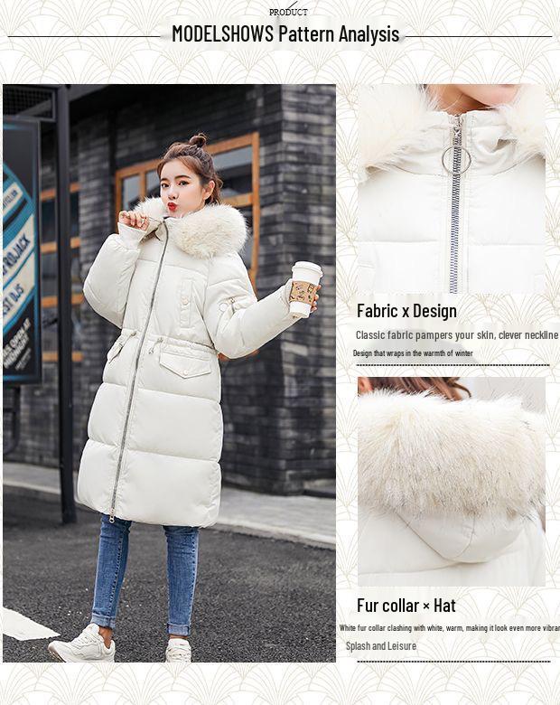 2025 Winter European Style Hooded Mid-Length Fur Collar Women's Cotton Jacket