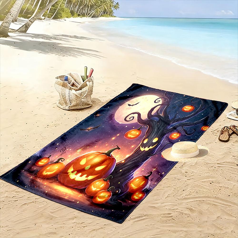 Glowing pumpkins' eerie enchantment Print beach towel, quick drying, suitable for travel, outdoor sports, jogging, the beach and swimming, gift