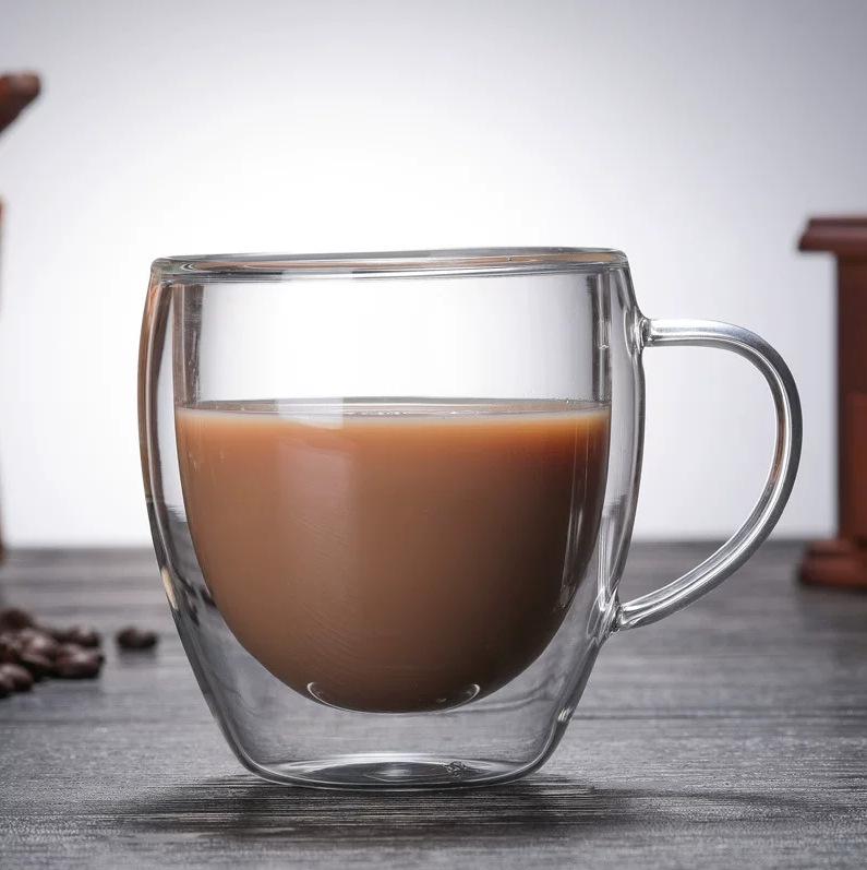 Eiförmige doppelwandige Glas-Kaffeetasse mit Henkel - Hitzebeständig & Ideal für den Heimgebrauch