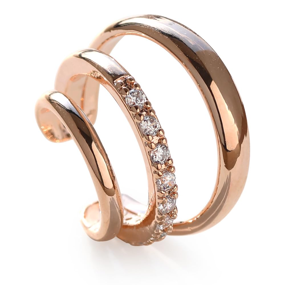 

Серьги-каффы JewelVOX, без никеля, одно ухо, кубический цирконий, 3 нити, металл, гипоаллергенный, популярный [Jewel Box] для женщин (Розовое золото)