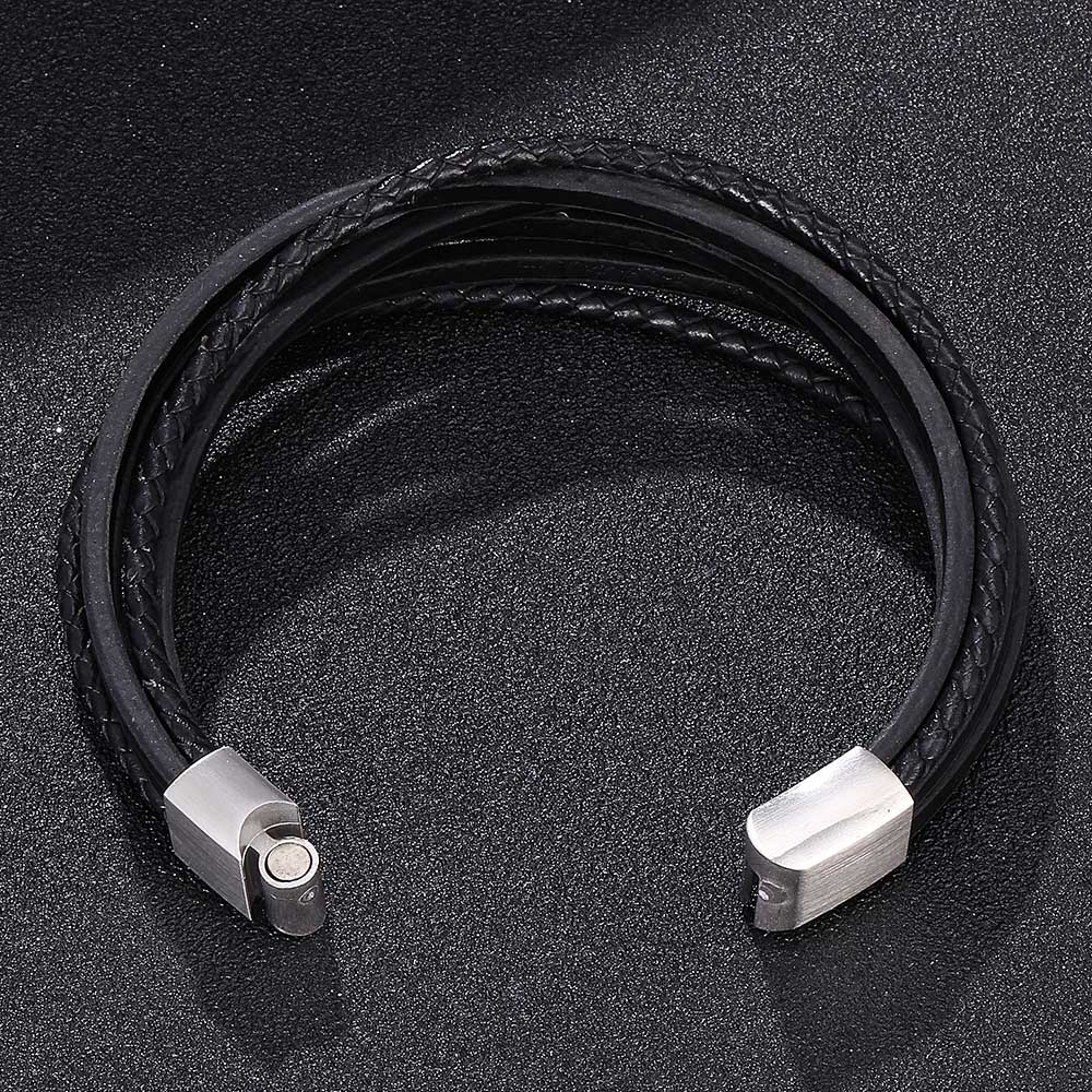 New Punk Style Stainless Steel Buckle Men's Bracelet  Leather Cord Charm Jewelry Bracelet Wristband