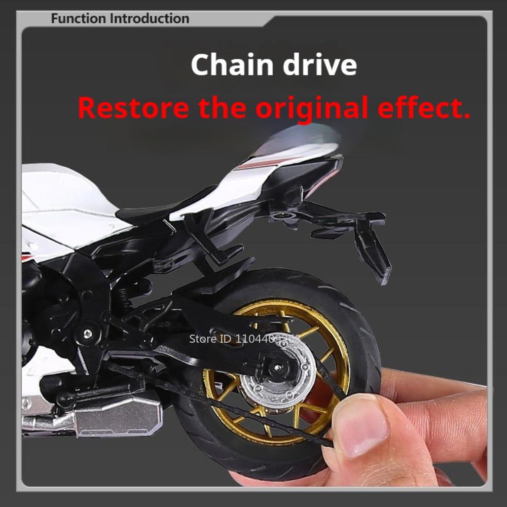 1:12 R1 R1M Motorcycle Model Toy Music Light Shock Absorption Motorbike Foldable Tripod Models Toys Collectible Ornaments