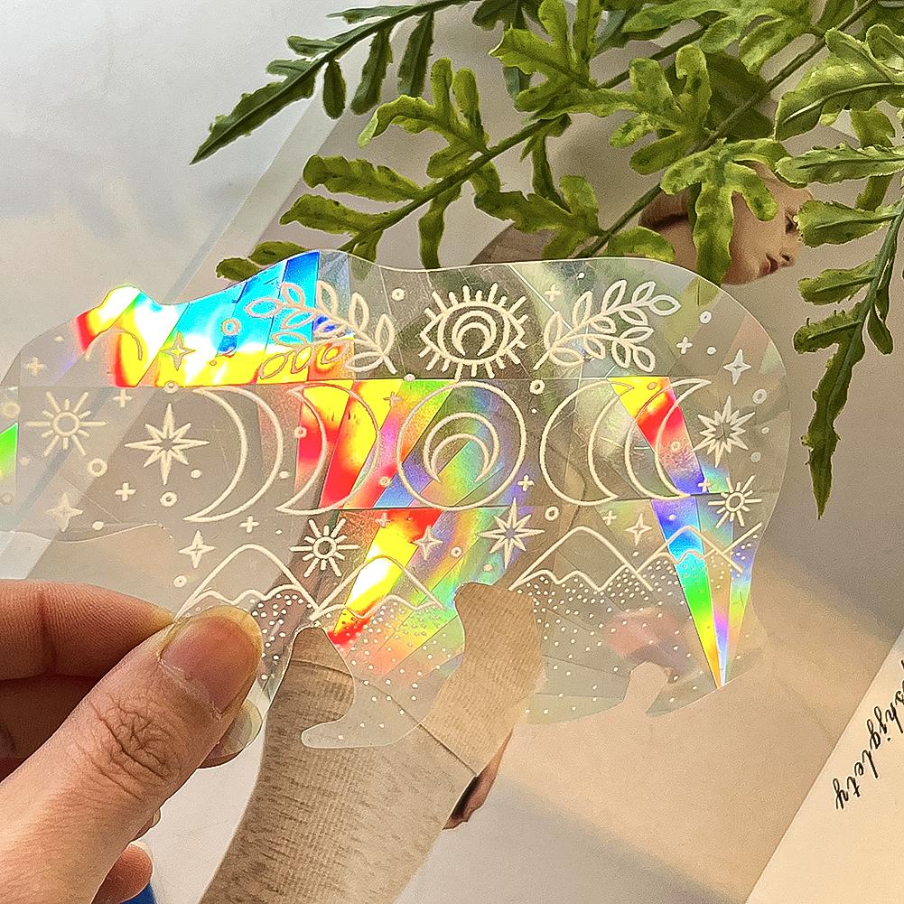 

Цветные лазерные наклейки на стекло Белый медведь Звезда Луна Ловец солнца Статичные наклейки на стекло Антиколлизионное стекло Украшения для домашнего магазина