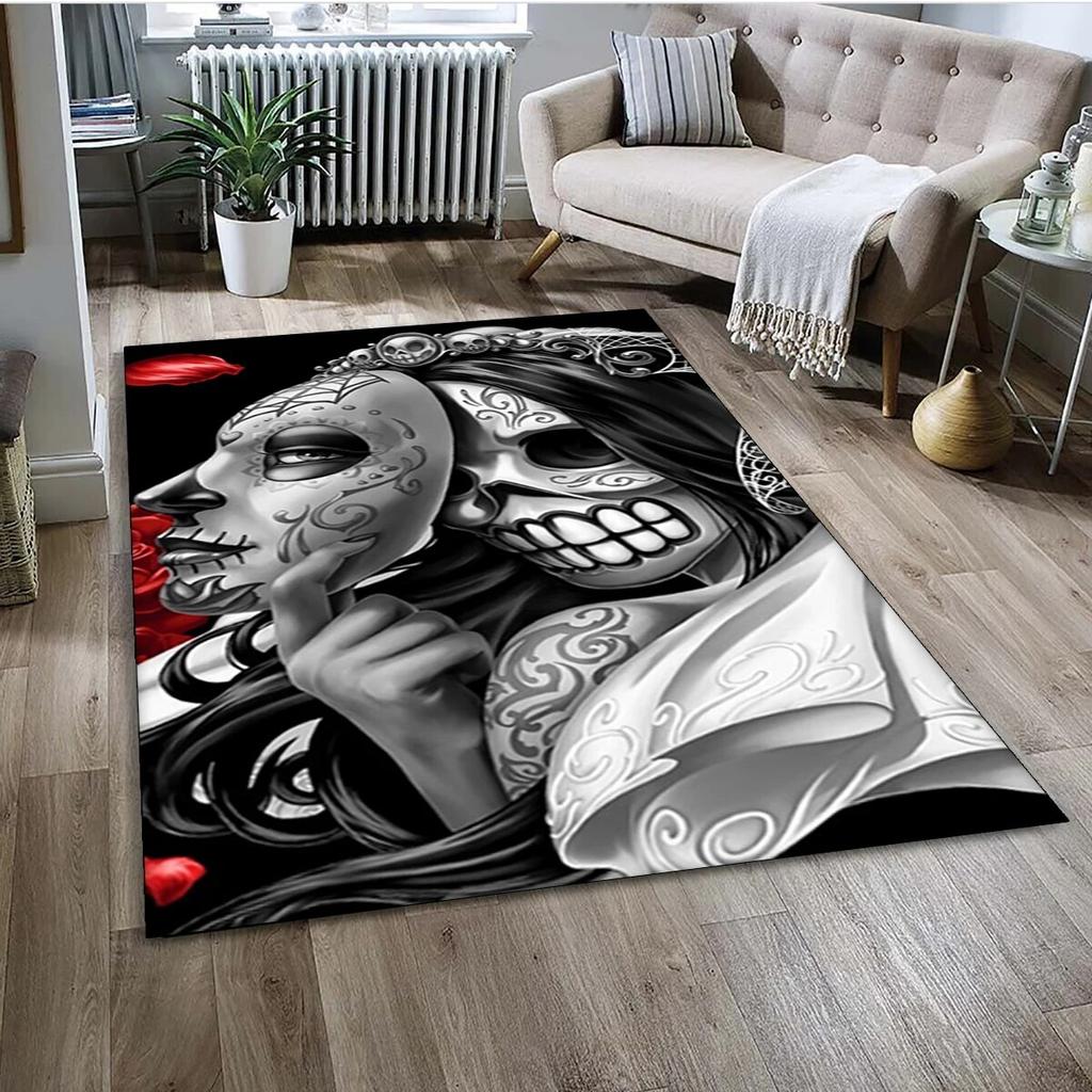 Gothic Female Skull Horror Dead Girl Area Rug,Carpet for Home Living Room Bedroom Sofa Doormat Decor,kids Non-slip Floor Mat 3D