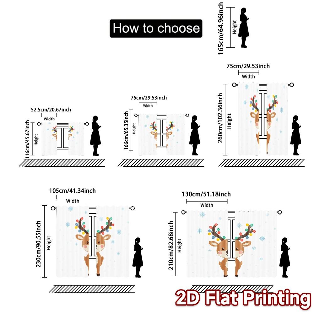 2pcs,Curtains Cute Christmas Deer Snowfall Holiday Chic Chic Curtain Versatile Polyester Curtains All Seasons for Bedroom,