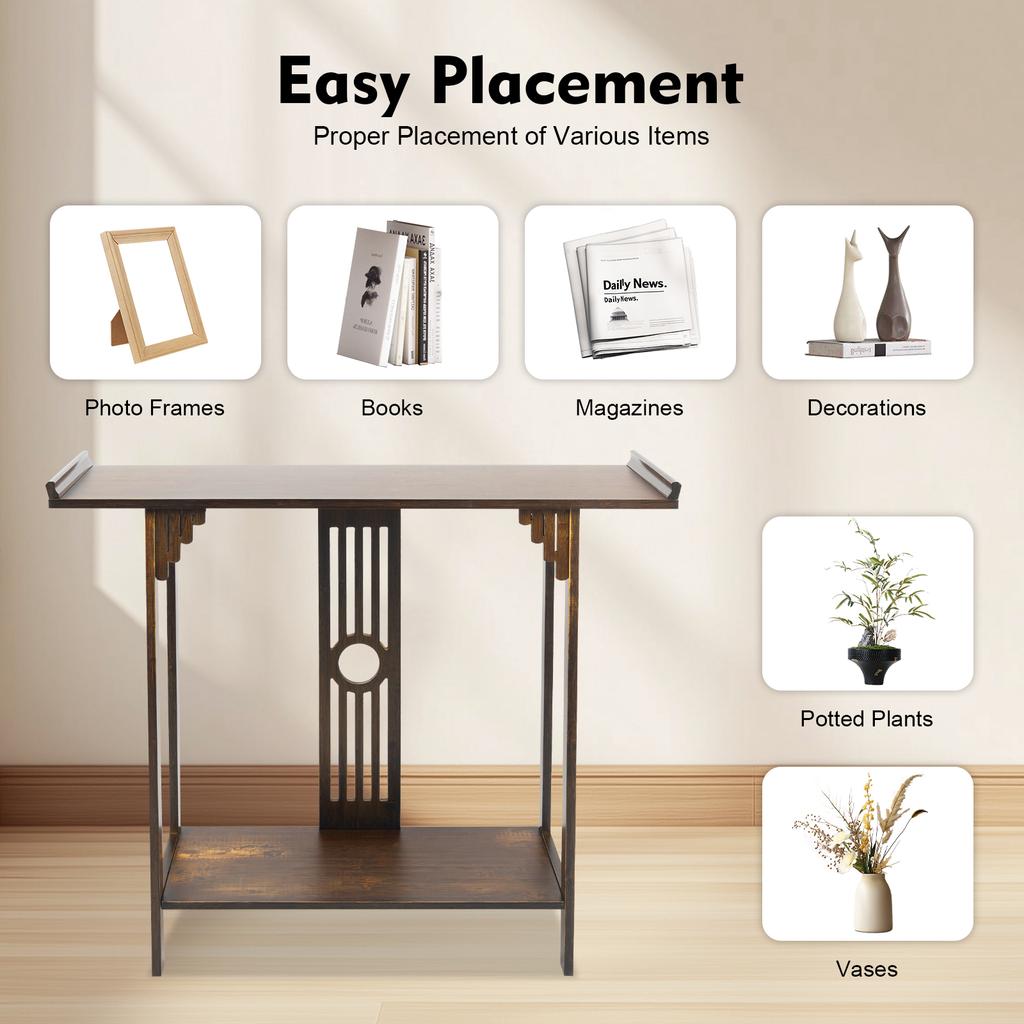 Bymaocar 2-tiers Espresso Narrow Side Table Slim Accent Table Versatile Bamboo Table Heavy Duty Console Table Easy To Assemble