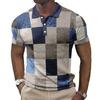 Summer Men's 3D Print Polo Shirt with Plaid and Geometric Patterns