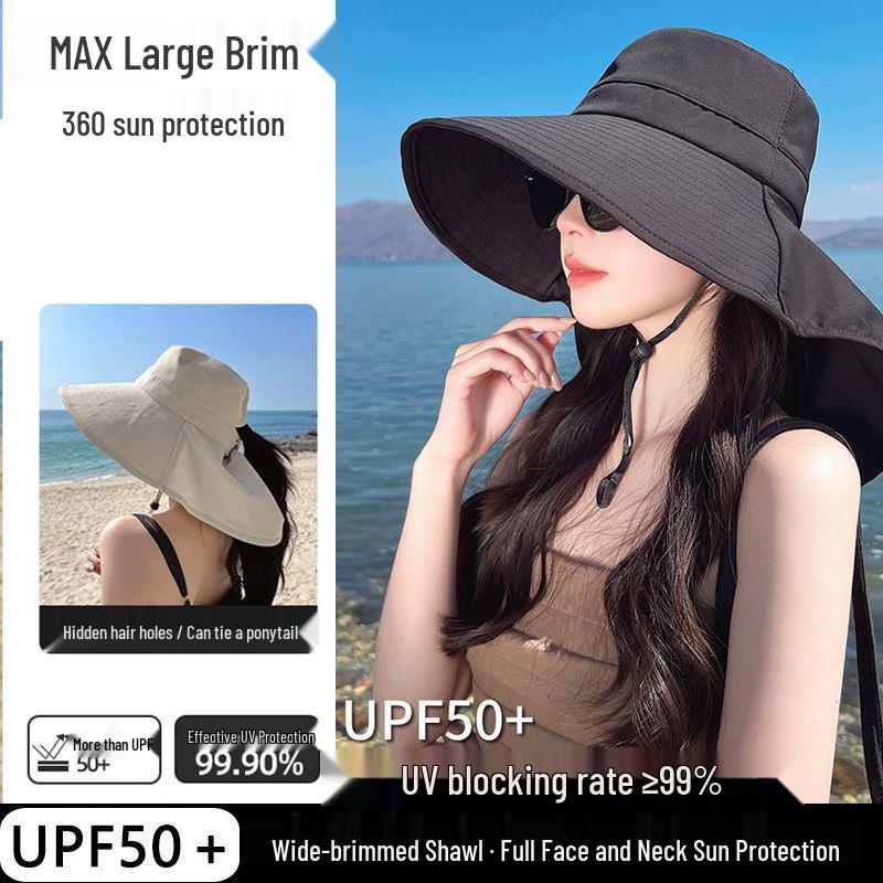Versatile UV Protection Open-Top Shawl Sun Hat - Breathable & Fashionable with Neck Coverage