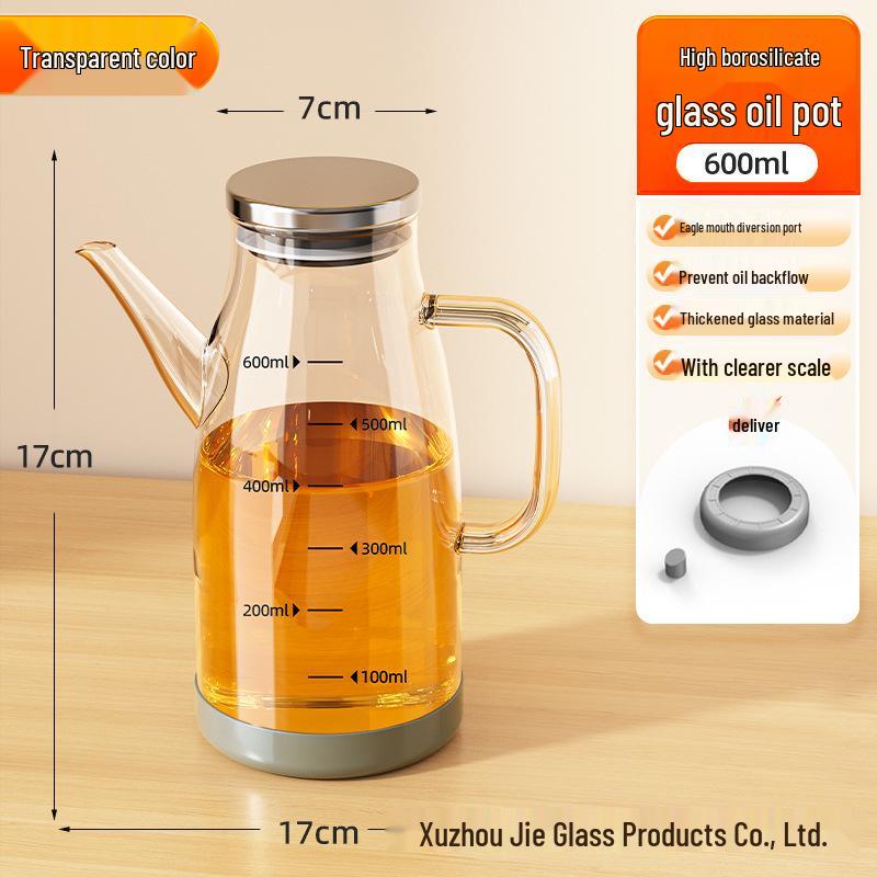 Stylish Non-Slip Large Capacity Borosilicate Glass Dispenser with Scale for Oil, Soy Sauce, and Vinegar