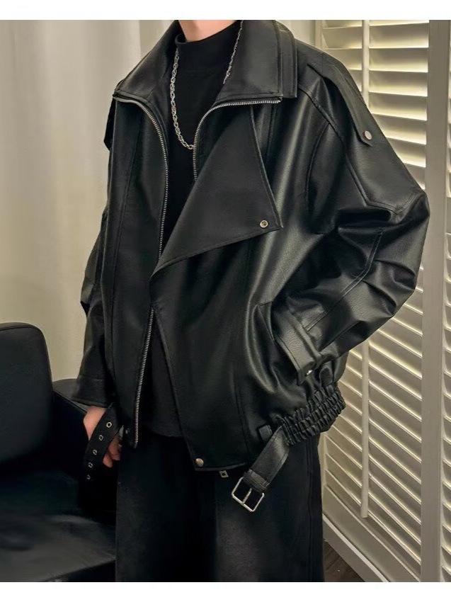 Men's High-End European Style Leather Motorcycle Jacket