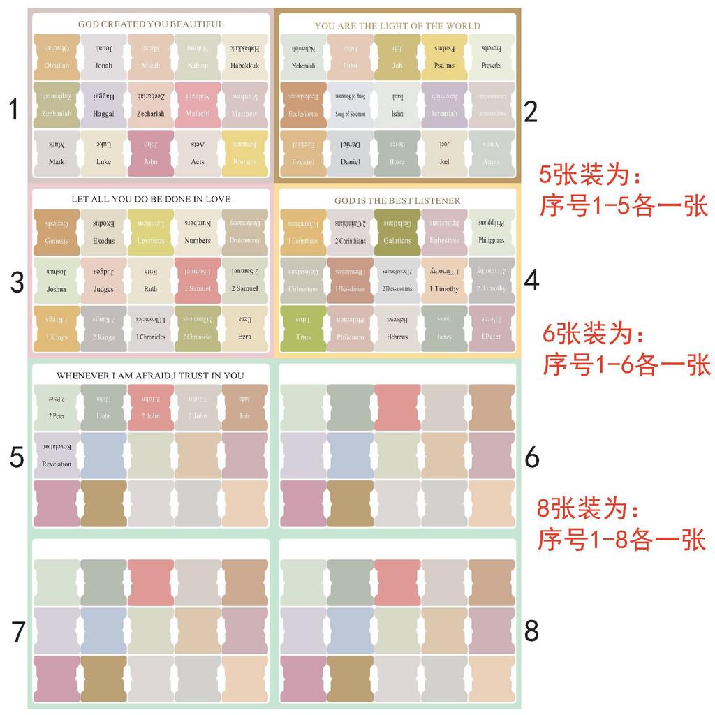 8sheet Bible Index Tabs, Cross Design Boho Morandi Color Bible Bookmark Labels