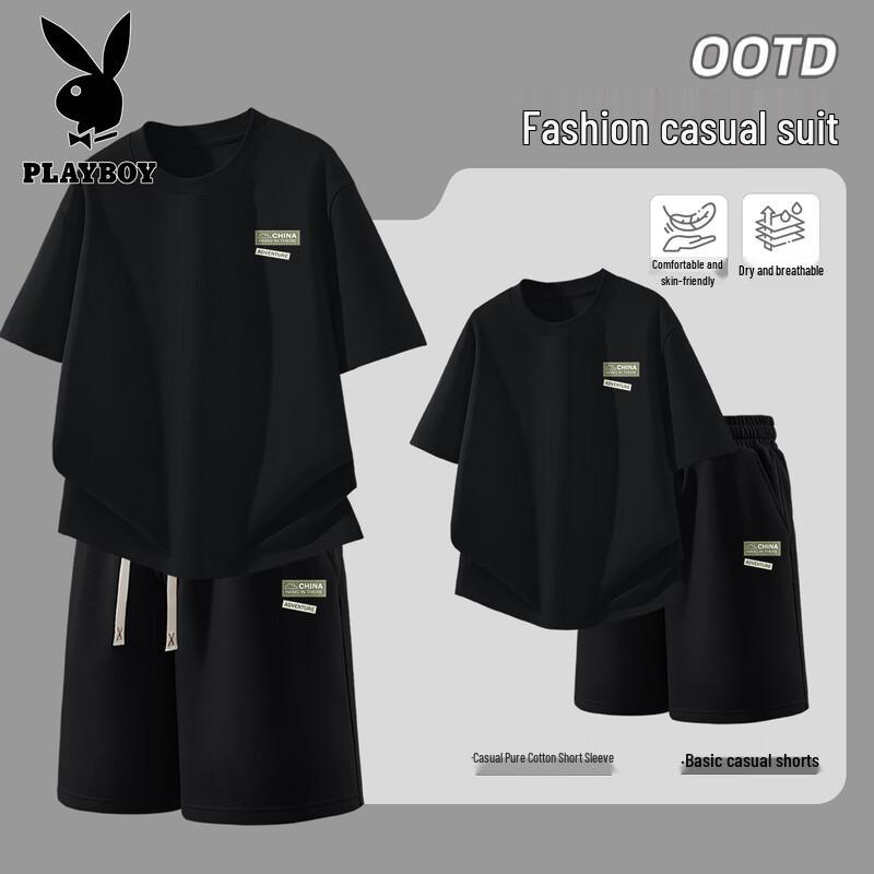 PLAYBOY Men s 2026 Summer Loose Casual Short Sleeve Shorts Set L
