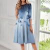 Women's Casual Fashion Round Neck Three Quarter Sleeve Print Midi Dress