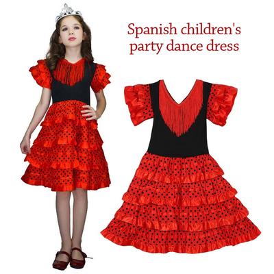 Fransig Spansk Dansklänning Prickig Design Traditionell Spansk Klänning Mode Zigenarklänning Karneval