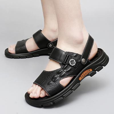 Sandales Homme en Cuir Véritable Noir Marron Été Extérieur Antidérapantes Décontractées Cuir de Vache Chaussures de Plage Deux Utilisations Sandales Homme Pantoufles