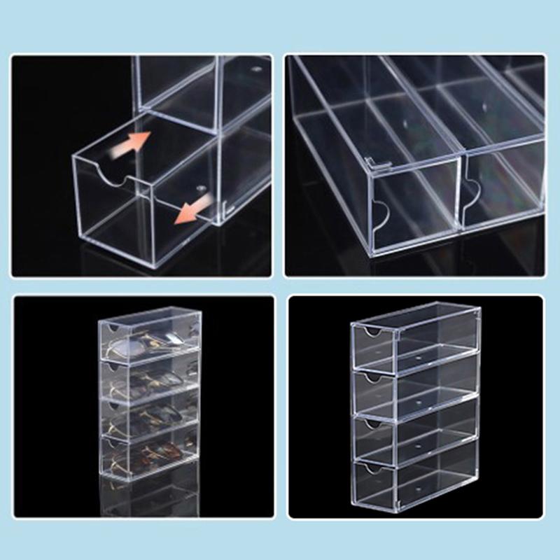 4-Layer Plastic Drawer Storage Box Transparent Dustproof Glasses Storage Rack