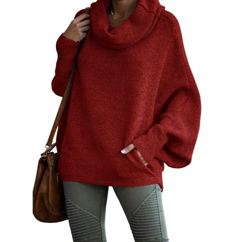 Turtleneck Women's Solid Color Knitted Sweater Fashion Pullover Lantern Loose Long Sleeve Casual Sweater