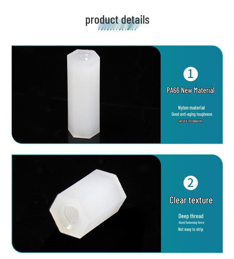 Black & White M2 Nylon Hexagonal Double-Through Standoff Spacer for PC Board Support