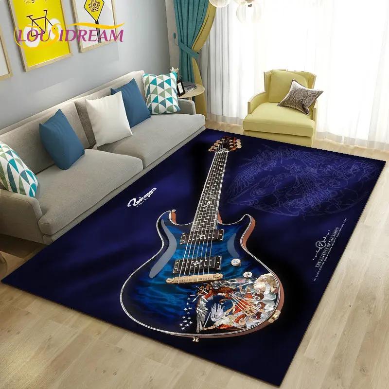 Classical Electric Guitar Music Area Rug Large,Carpet Rug for Living Room Bedroom Sofa Doormat Decoration, Non-slip Floor Mat 3D