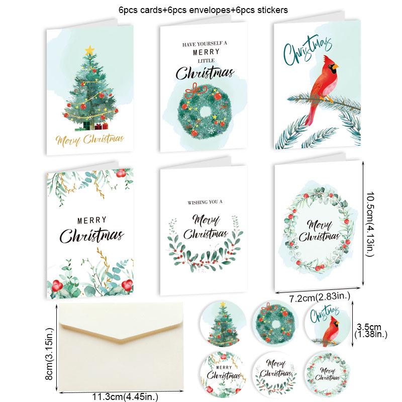 6pcs Mini Christmas Greeting Cards Merry Christmas DIY Folding Kraft Paper Card New Year Xmas Party Invitations Gifts Postcard