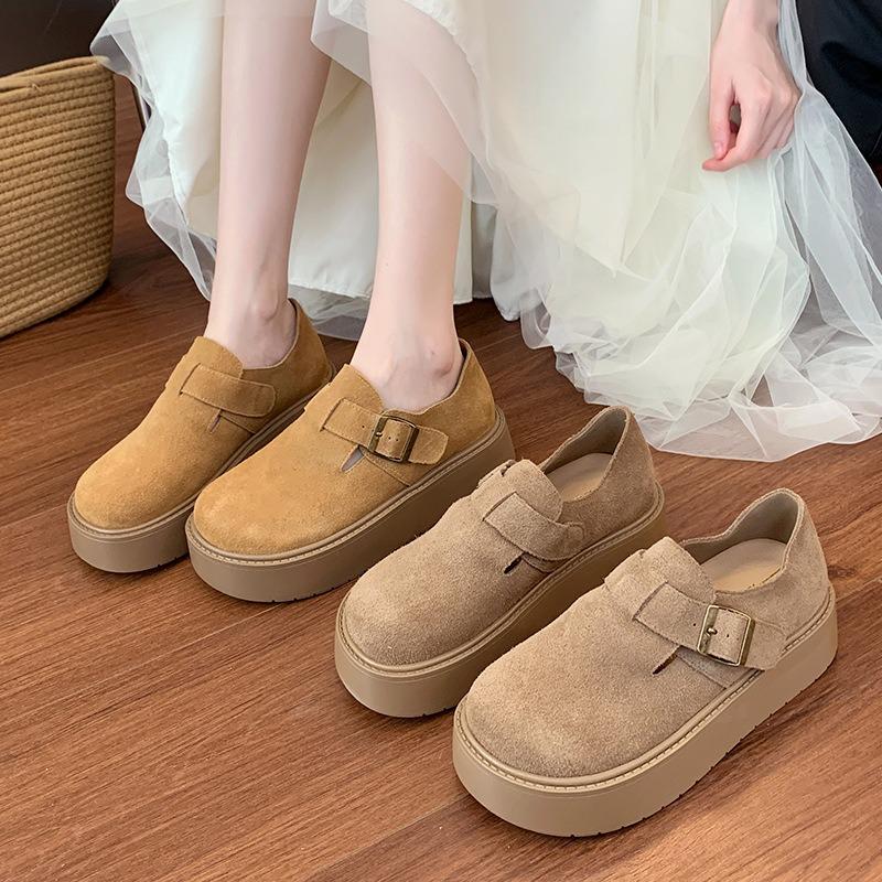 Thick-soled Women's One-pedal Women's Single Shoes Retro Widened and Fattened Large-size Women's Shoes