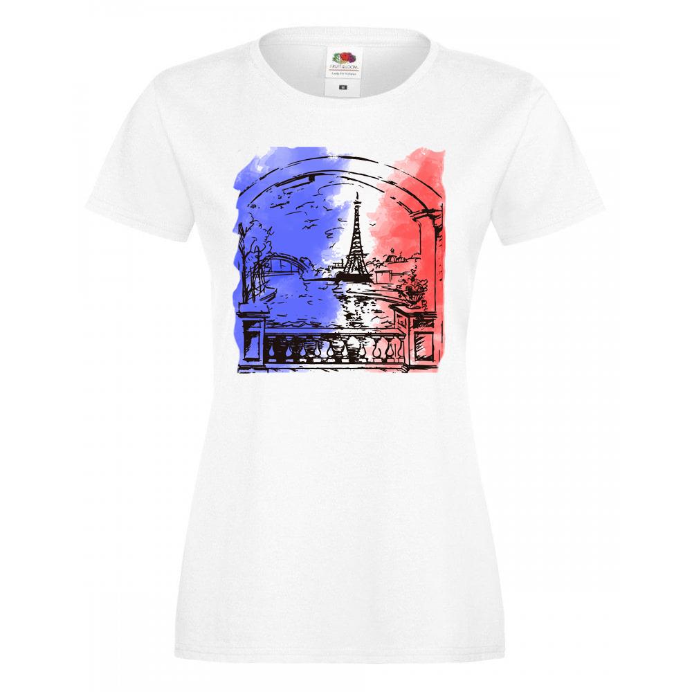 Ladies White Paris Watercolour French Eiffel Tower Painting Art TShirt 2XL