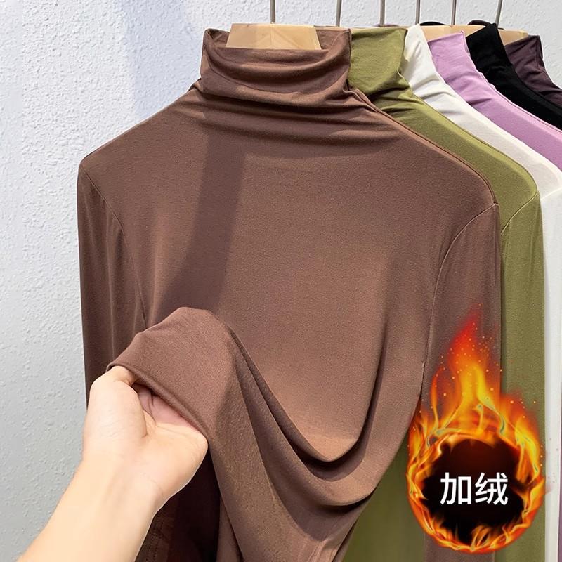 

Футболка женская однотонная с высоким воротом, средней длины, с эластичной подкладкой и топом с длинными рукавами 3XL