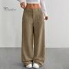 Comfortable Women Trousers Pants Button Zipper Closure Straight Wide Leg with Ladies Loose Fit Pockets Solid Color Lounge Daily Wear Long