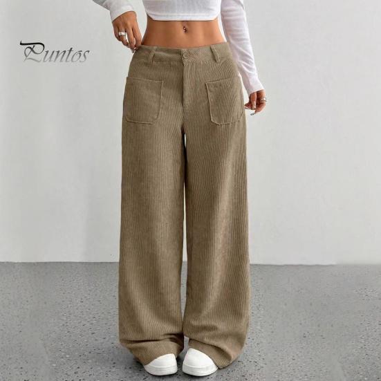 Comfortable Women Trousers Pants Button Zipper Closure Straight Wide Leg with Ladies Loose Fit Pockets Solid Color Lounge Daily Wear Long
