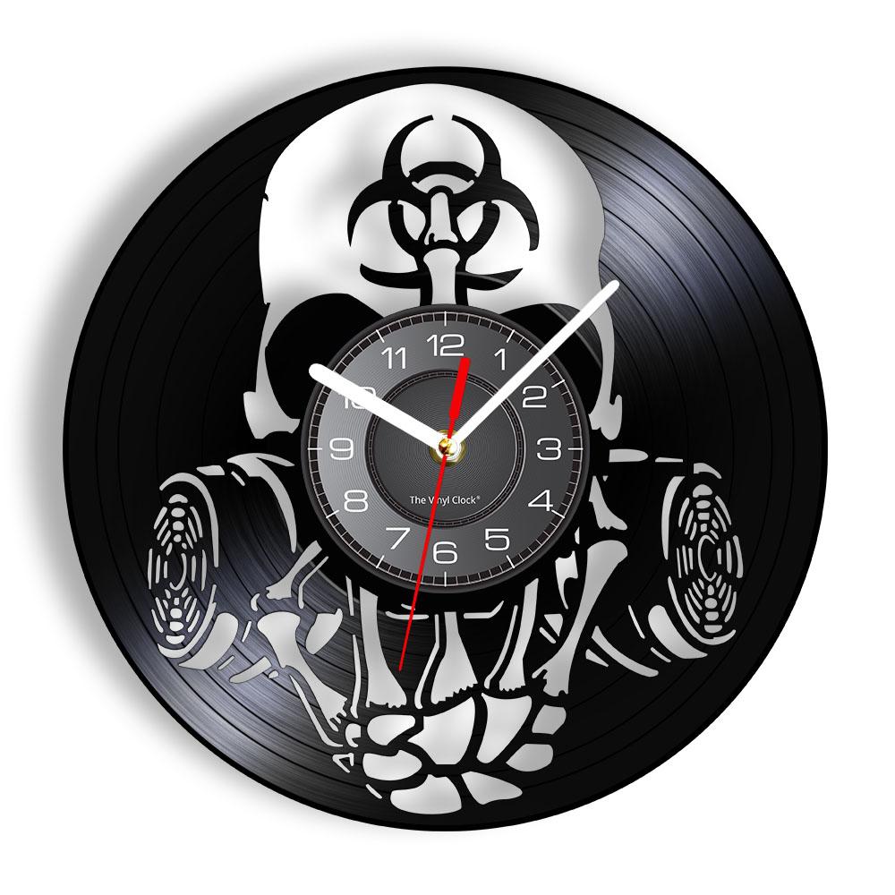 Schädel-Kopf-Vinyl-Schallplatten-Wanduhr im Alter von Skelett-Kopf-Wanduhr, Skelett-Vampir-Männer, Halloween-Dekor, Wandbehang-Uhr