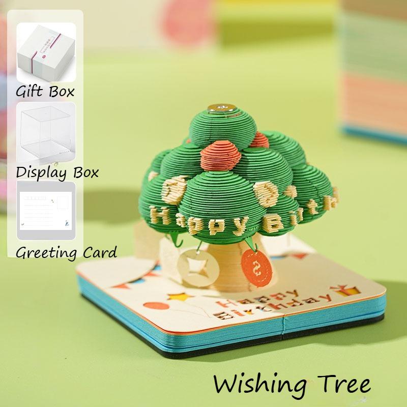 3D Wish Tree Paper Sculpture Notepad - Tearable Art Calendar Handmade Creative Desk Decor Gift for Birthday  Party