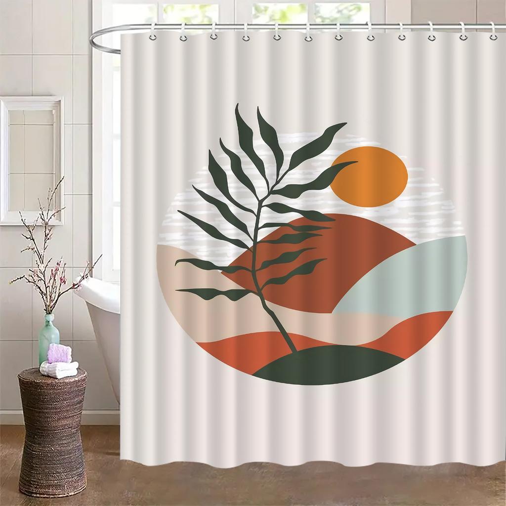 Luxury Knitted Mountain Sunset Shower Curtain – Elegant Waterproof Bath Decor, Machine Washable with Hooks