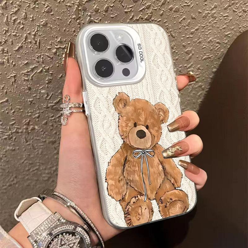 

Knitted Bear Warm Pattern Silver Phone Case For Xiaomi 15T 14T 13T 12T Pro 11 Lite 5G 14 13 12 Poco X7 X6 X5 F6 F7 Pro F5 Cover Poco F6 белый