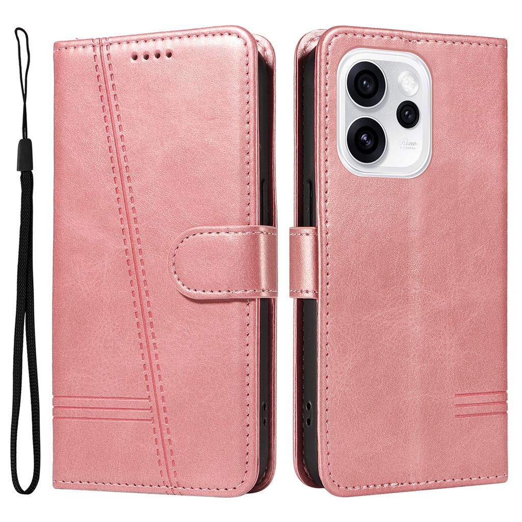 Luxury Line Card Solt Wallet Flip Leather Phone Case For OPPO Reno 13 14 15 13F Find X8 Pro kickstand Bag Book Strap Cover