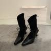 Autumn and winter new pointed thick heel knight boots women's retro lace-up high heel thin boots wide mouth stacking boots