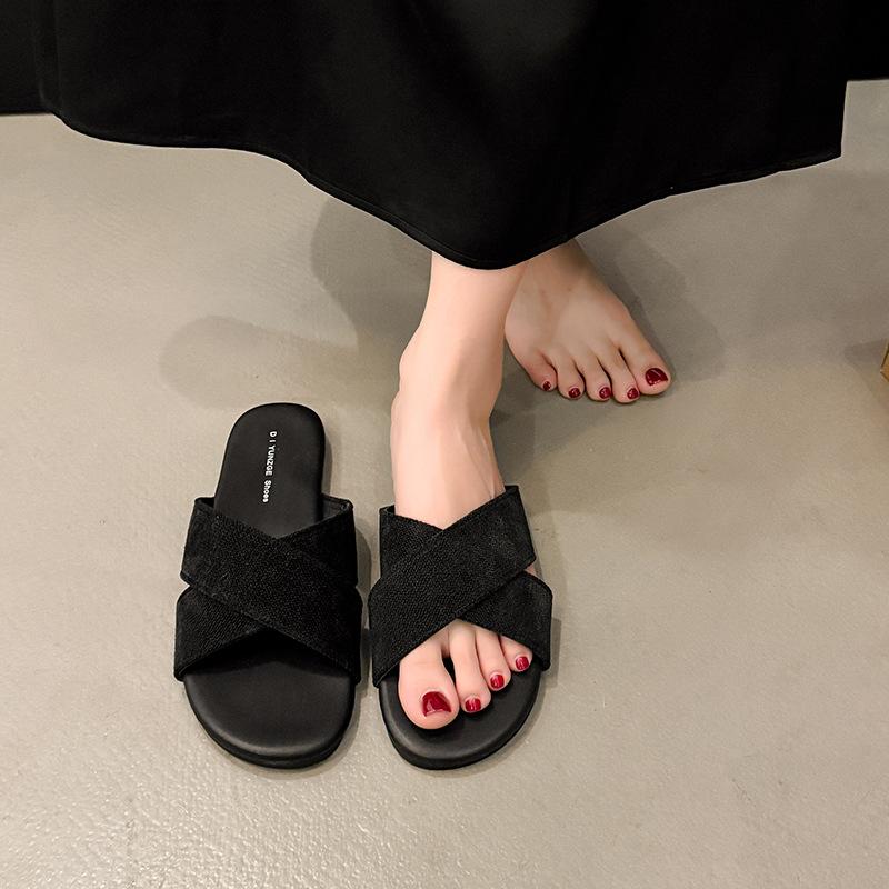 Flat bottom cross with slippers women s shoes wear new summer retro vacation beach sandals 35