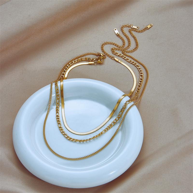 DIEYURO 316L Stainless Steel Gold Color 3 Chains Necklace For Women Punk Street Trend Rustproof Neck Jewelry Gift Bijoux