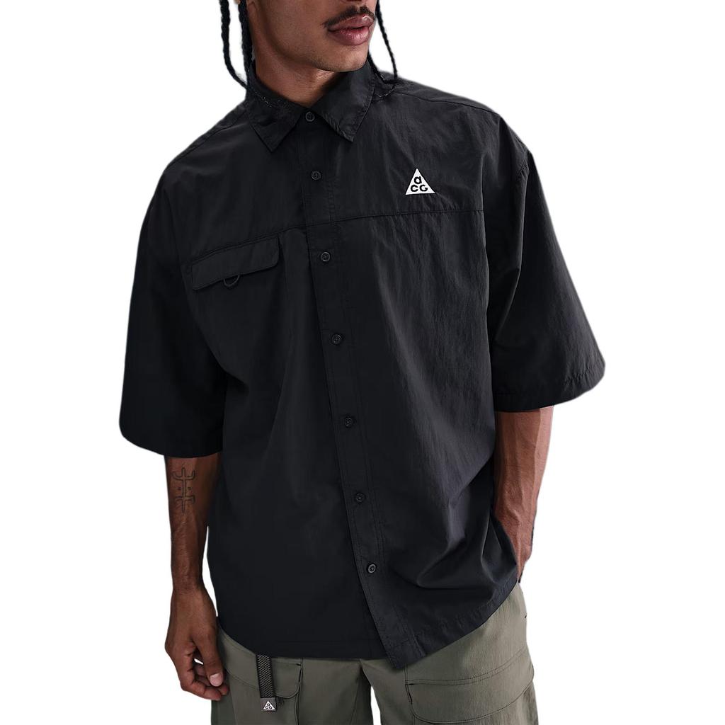 Nike Logo Short Sleeve Loose Button Shirt Men shirts HJ2883-010