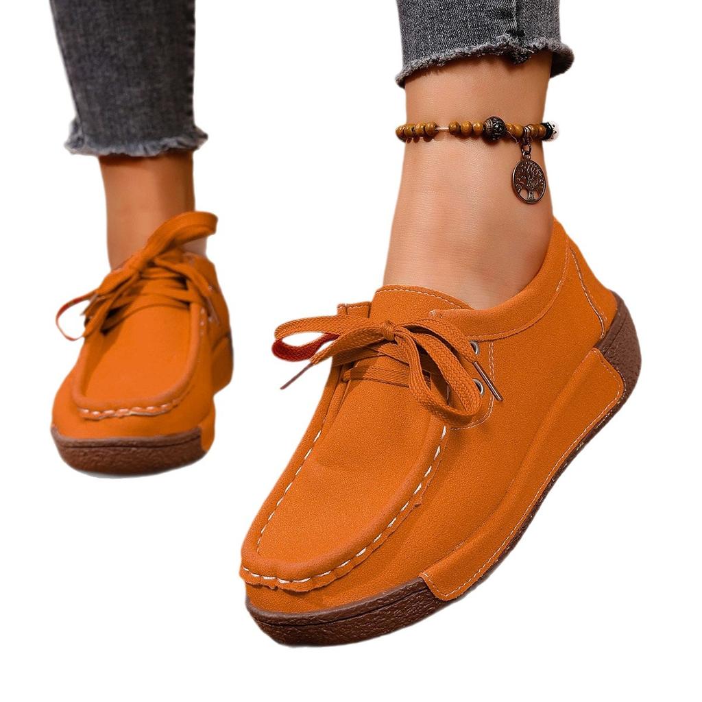 Autumn velvet lace-up casual shoes leather round head rockers women's shoes muffin thick-soled wedge heel mother shoes