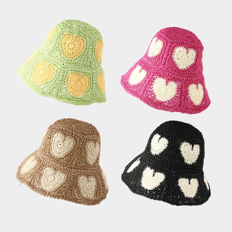 Handmade Bucket Hat Elegant Colorful Decorated Cloches Style for Women Party Heart Hat Cloche Lady Knitted Bucket Hat