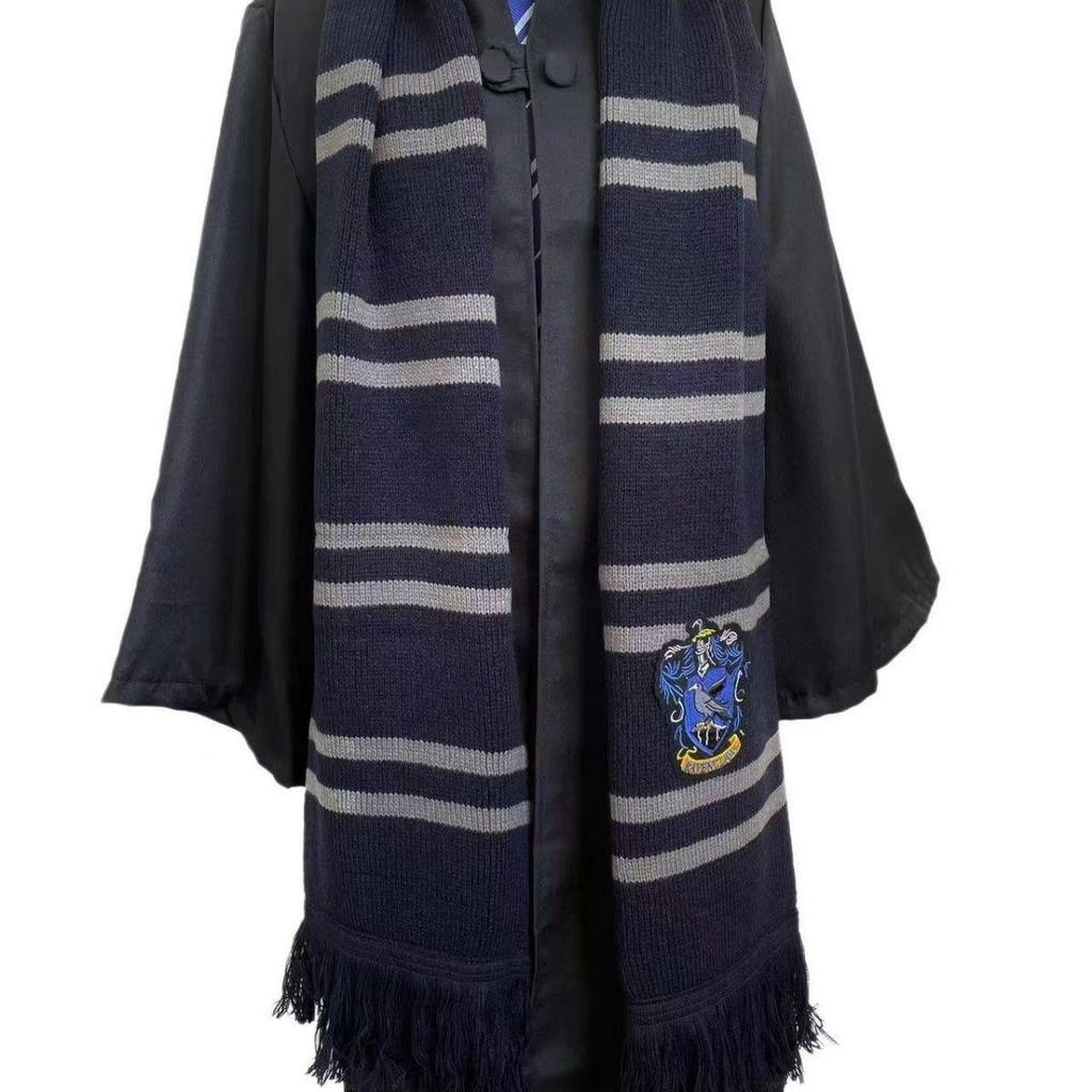 Thick Warm Tassel Scarf with Large Hogwarts House Logo: Slytherin, Ravenclaw, Gryffindor