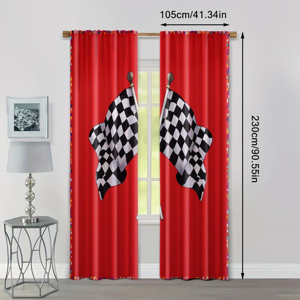2pcs   Curtains Roller Blinds Race Flag Checkered Versatile Polyester (without rod) Decorations For Home Ldeal for Living Room