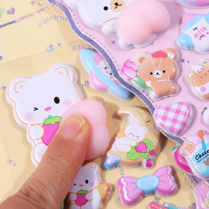 Set of 4 Squishy 3D Cute Reward Stickers for DIY and Panda Perfect for Diaries and Stress and Gifts Stickers, Decoration, Rabbit, Unicorn, Bear,