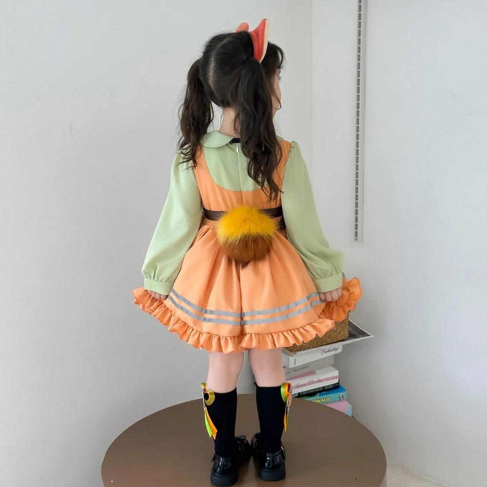 Judy&Nick Party Dress For Girls Spring Autumn Korean Fashion Fake Two Peices Children Cute Cartoon A-line Birthday Dresses