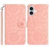 For iPhone 16 Plus Case Flower Imprint Leather Flip Wallet Phone Cover with Wrist Strap