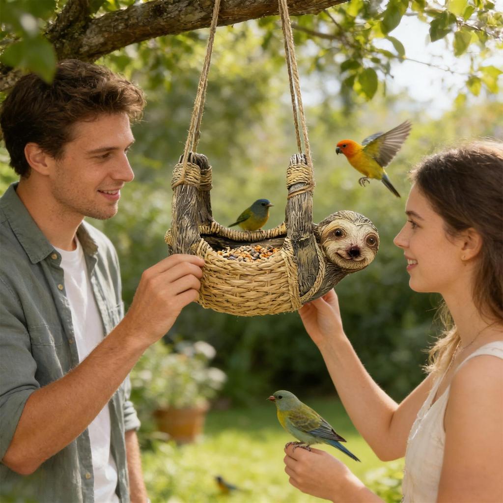 Decorative Bird Feeder Sloth Shaped Outdoor Birdfeeder Yard Sparrow Feeder for Garden Backyard Patio Yard Porch Tree