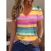 Women's Fashion Women's Striped Printed V-neck Short Sleeved T-shirt
